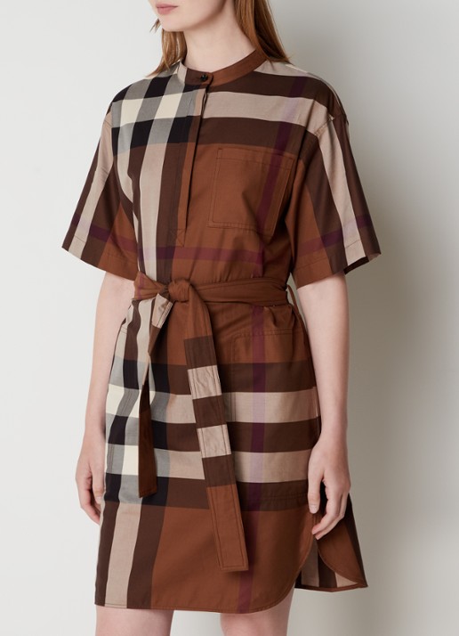 Burberry Mini tuniekjurk met ruitdessin en strikceintuur - detail 2 cognac