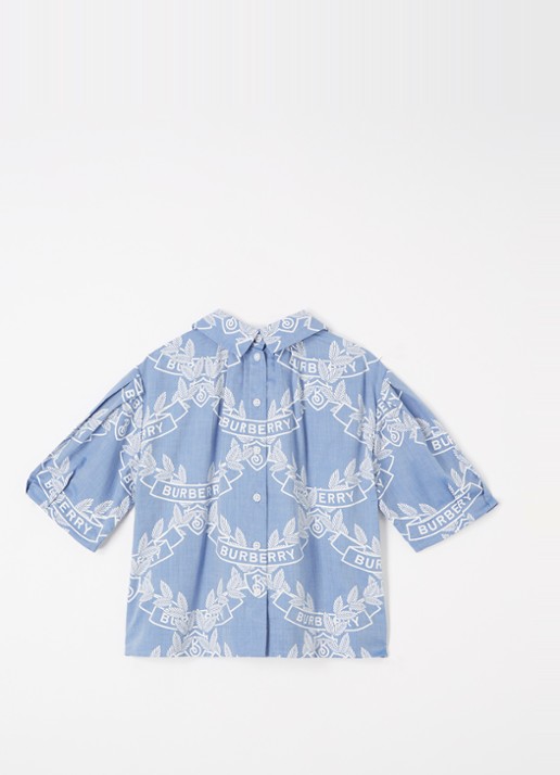 Burberry Oak Leaf blouse met logoprint - voorkant 2 lichtblauw