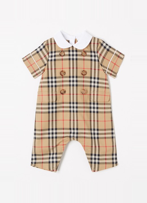 Burberry Octavian babypak met ruitdessin en sierknopen - voorkant beige