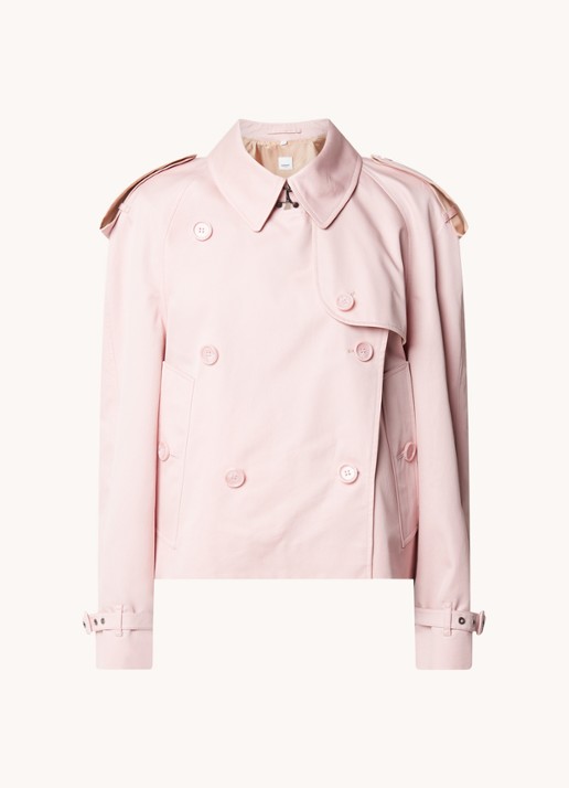 Burberry Oversized cropped trenchcoat met klepzakken - voorkant 4 lichtroze
