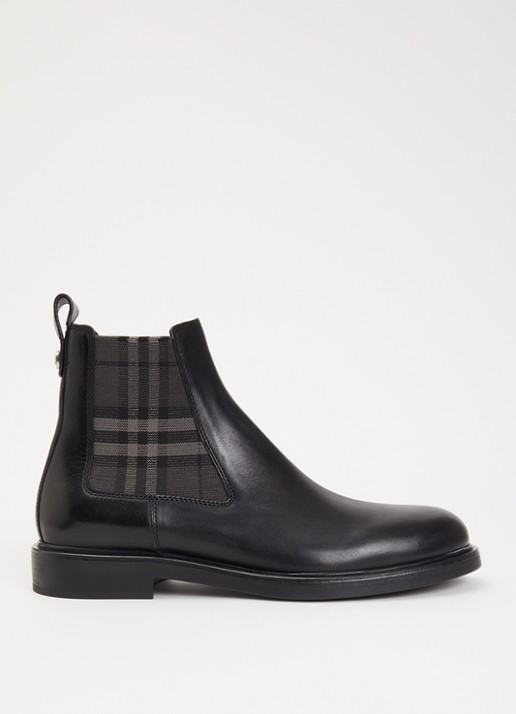 Burberry Pembroke Chelsea boot van kalfsleer met ruitdessin - voorkant 4 zwart