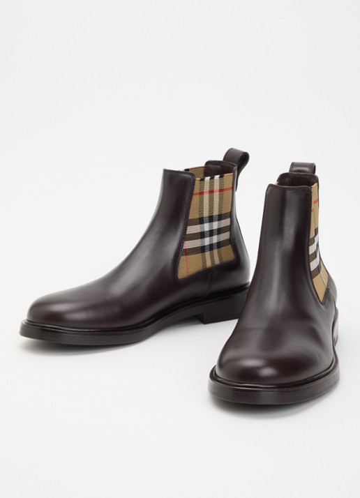 Burberry Pembroke Chelsea boot van kalfsleer met ruitdessin - detail 3 donkerbruin
