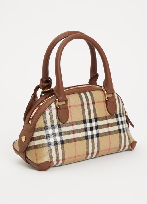 Burberry Primrose mini handtas met ruitdessin en details van kalfsleer - achterkant bruin