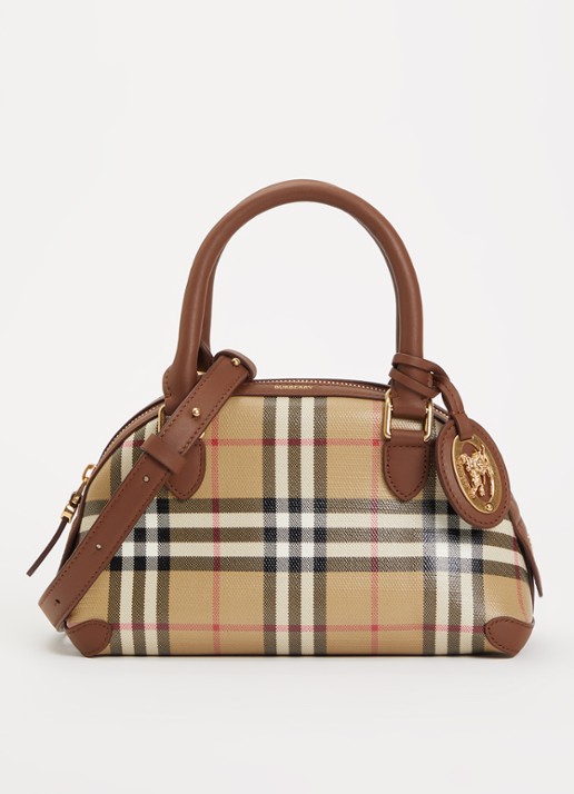 Burberry Primrose mini handtas met ruitdessin en details van kalfsleer - voorkant 6 bruin