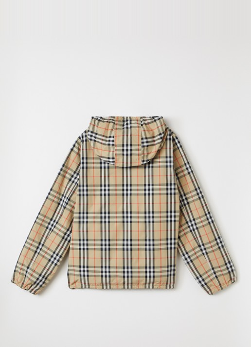 Burberry Reece jack met ruitdessin en capuchon - achterkant beige