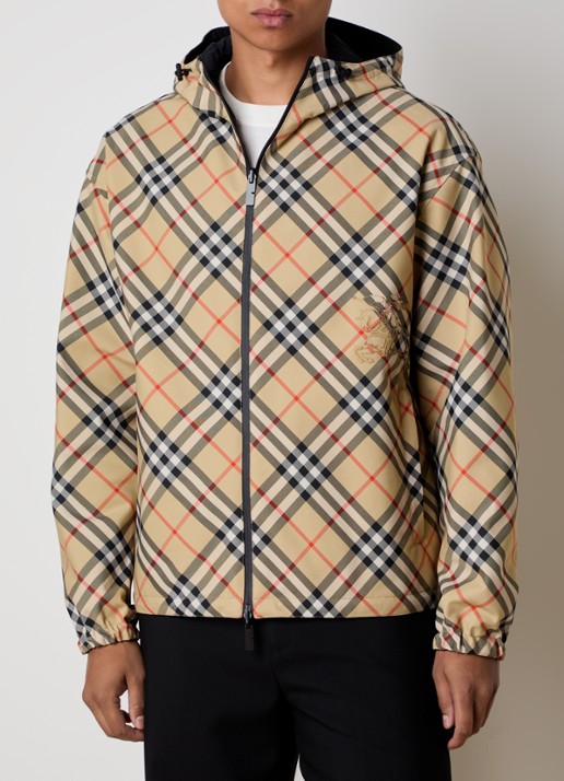 Burberry Reversible windjack met ruitdessin en capuchon - detail 4 zand