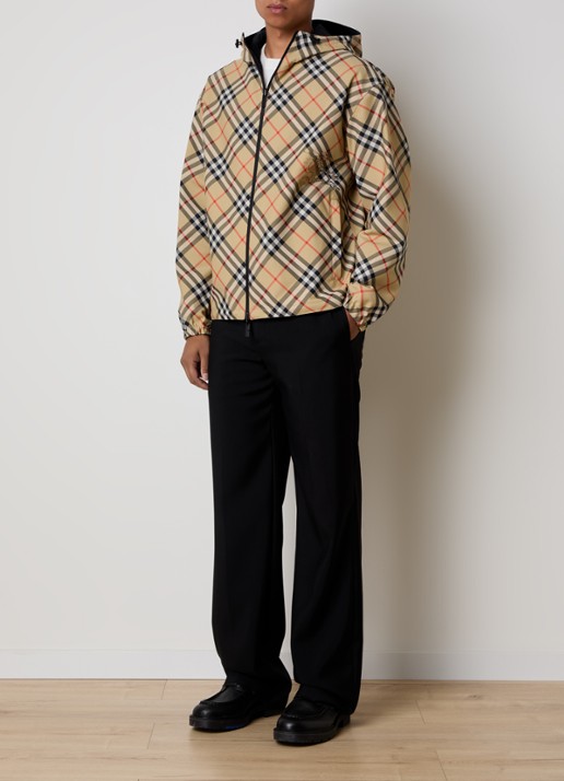 Burberry Reversible windjack met ruitdessin en capuchon - voorkant 3 zand