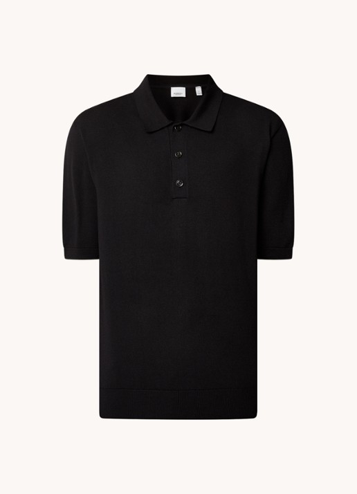 Burberry Rowanson regular fit fijgebreide polo in zijdeblend - voorkant 2 zwart