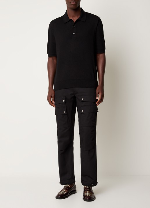 Burberry Rowanson regular fit fijgebreide polo in zijdeblend - voorkant 3 zwart
