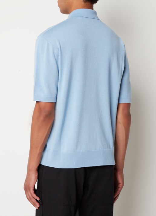 Burberry Rowanson regular fit fijgebreide polo in zijdeblend - achterkant 3 lichtblauw