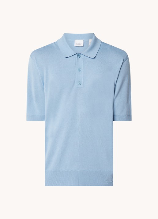 Burberry Rowanson regular fit fijgebreide polo in zijdeblend - voorkant 4 lichtblauw