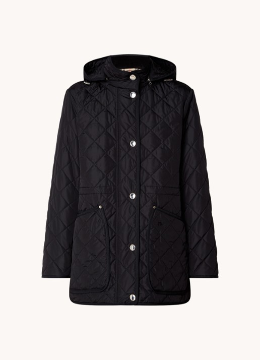 Burberry Roxbugh gewatteerde jas met afneembare capuchon en quilt patroon - voorkant zwart