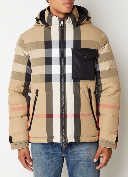 Burberry Ruthland reversible puffer jack met ruitdessin en donsvulling - detail khaki