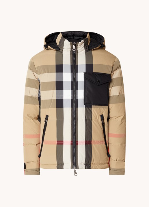 Burberry Ruthland reversible puffer jack met ruitdessin en donsvulling - voorkant 5 khaki