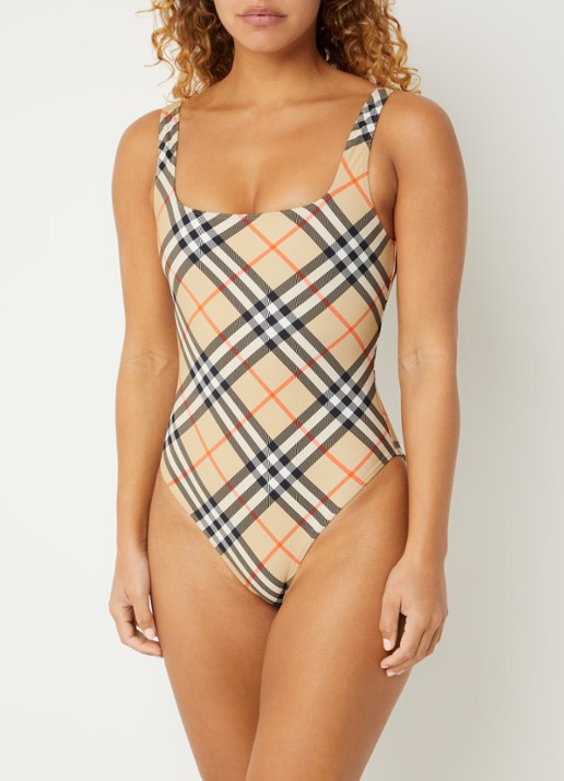 Burberry Sabina badpak met ruitdessin - voorkant 4 zand