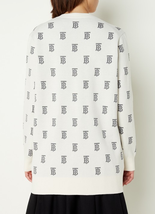 Burberry Salena fijngebreid vest in zijdeblend met ingebreid logopatroon - achterkant 3 gebroken wit