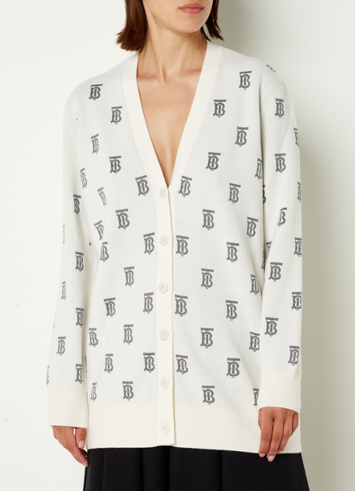 Burberry Salena fijngebreid vest in zijdeblend met ingebreid logopatroon - detail gebroken wit