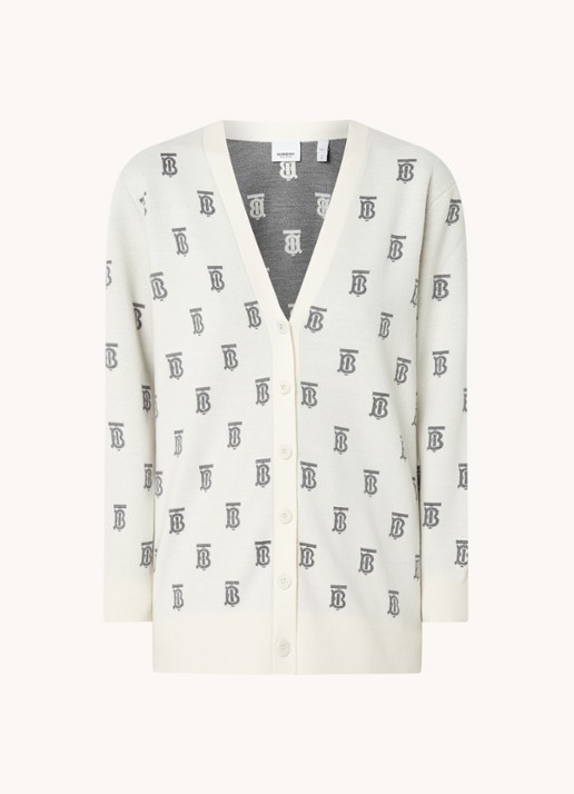 Burberry Salena fijngebreid vest in zijdeblend met ingebreid logopatroon - voorkant 4 gebroken wit