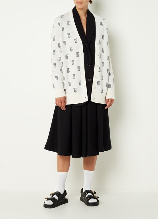 Burberry Salena fijngebreid vest in zijdeblend met ingebreid logopatroon - voorkant 5 gebroken wit