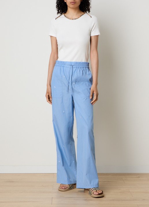 Burberry Sandrine mid waist wide fit broek met logoprint - voorkant 3 blauw
