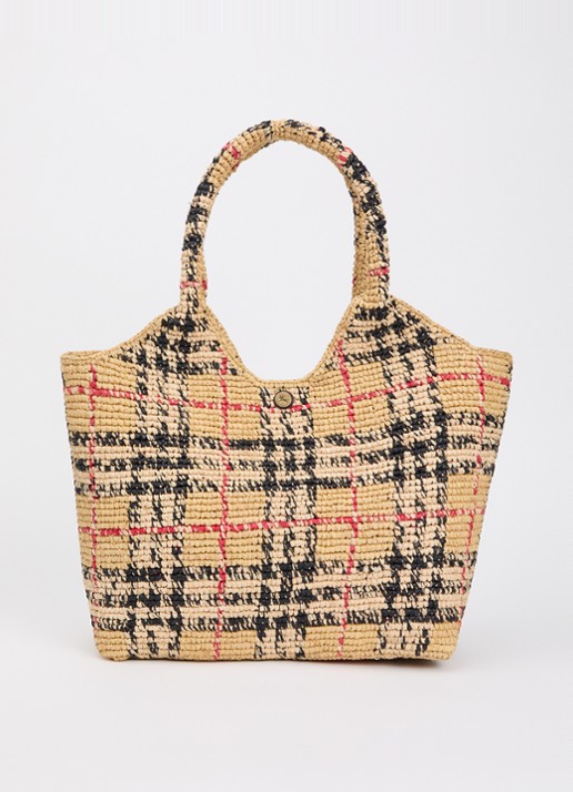 Burberry Schoudertas van raffia met ruitdessin