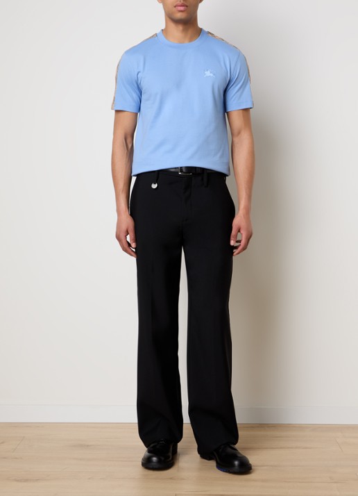 Burberry Seth T-shirt met logoborduring - voorkant 3 staalblauw
