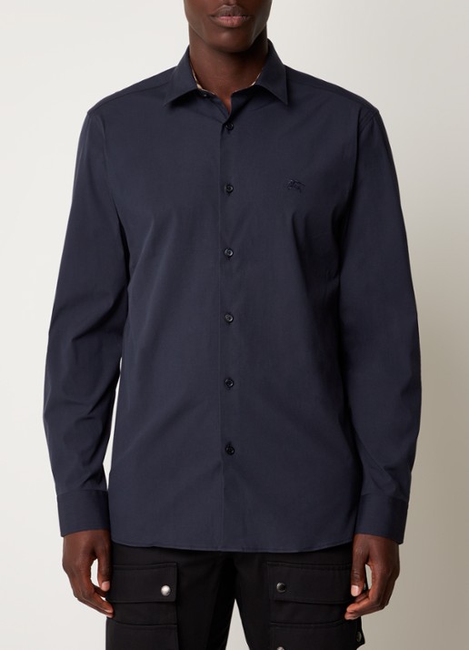 Burberry Sherfield slim fit overhemd met stretch  - detail 2 donkerblauw