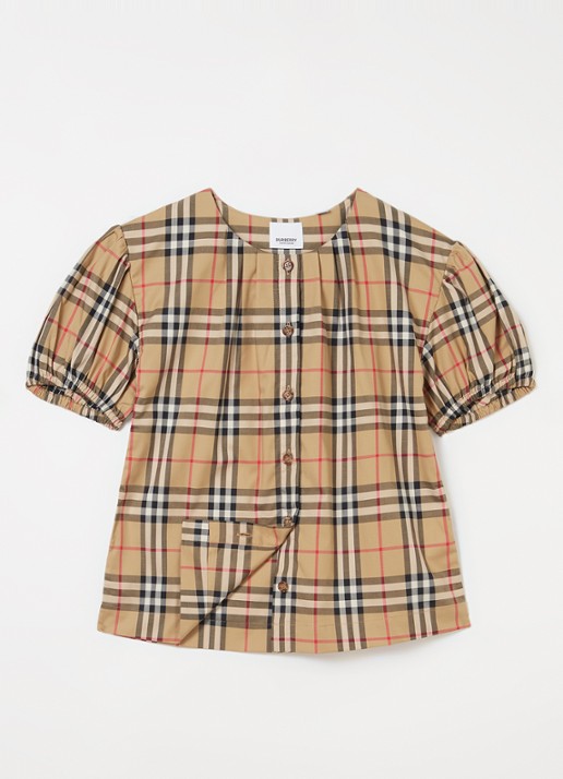 Burberry Sheryl blouse met ruitdessin - voorkant 3 beige