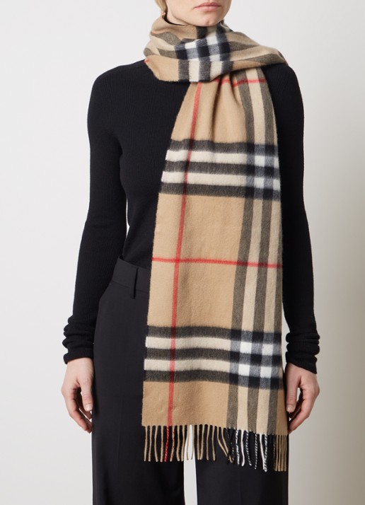 Burberry Sjaal van kasjmier met ruitdessin 170 x 30 cm  - voorkant 2 beige