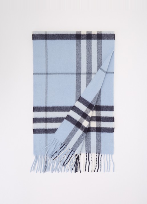 Burberry Sjaal van kasjmier met ruitdessin 170 x 30 cm  - voorkant staalblauw