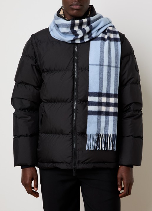 Burberry Sjaal van kasjmier met ruitdessin 170 x 30 cm  - voorkant 2 staalblauw