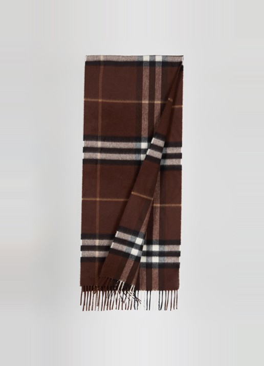 Burberry Sjaal van kasjmier met ruitdessin en franjes 170 x 30 cm  - detail bruin