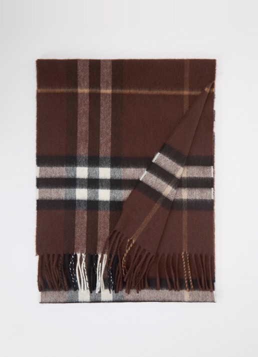 Burberry Sjaal van kasjmier met ruitdessin en franjes 170 x 30 cm  - voorkant 3 bruin