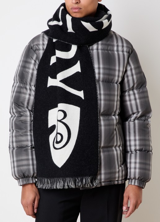 Burberry Sjaal van wol met logoprint 170 x 30 cm  - voorkant 2 zwart