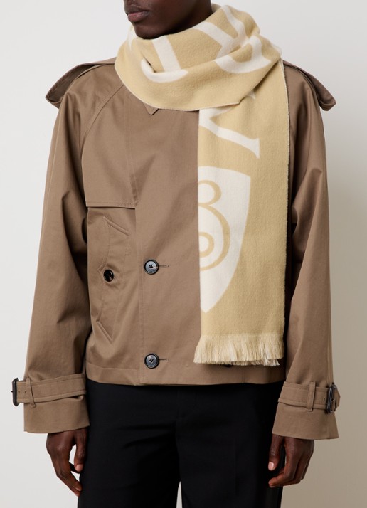 Burberry Sjaal van wol met logoprint 170 x 30 cm  - voorkant 3 donkerbeige