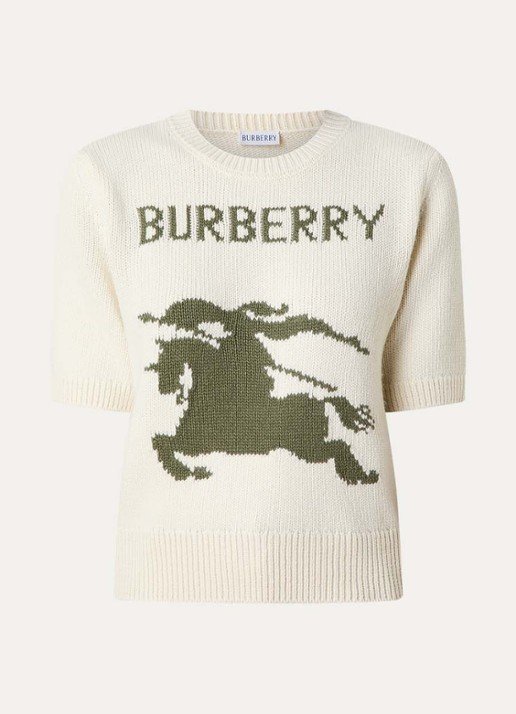 Burberry Skylar grofgebreide top in kasjmierblend met ingebreid logo - voorkant 3 creme