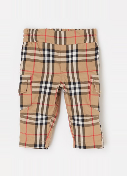 Burberry Slim fit pantalon met ruitdessin en klepzakken - voorkant beige