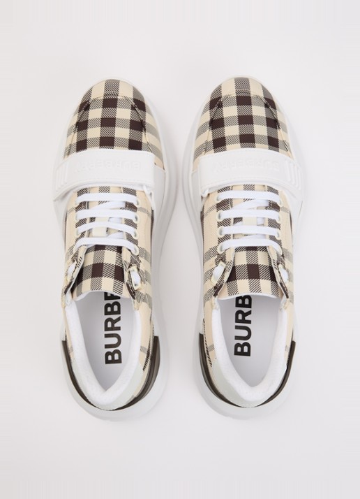 Burberry Sneaker met details van kalfsleer en ruitdessin - detail 5 beige