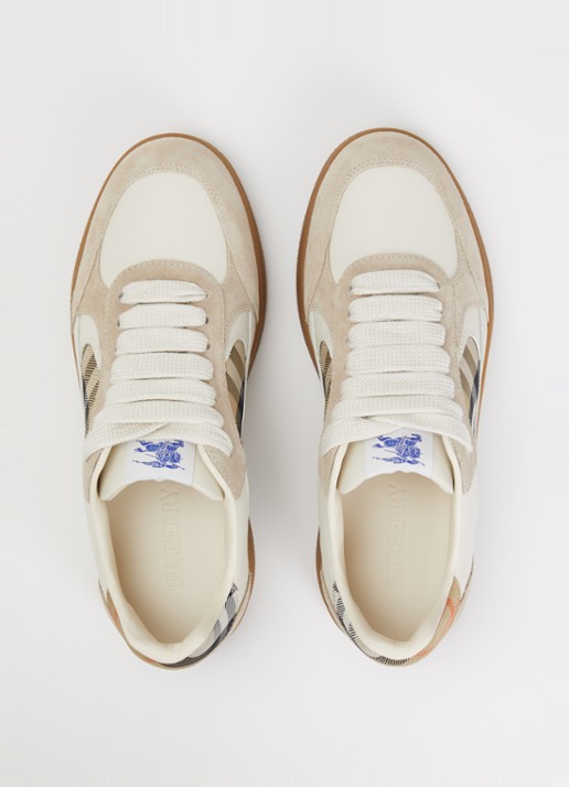 Burberry Sneaker van kalfsleer met kalfssuède details - detail 3 beige