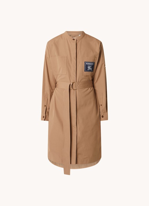 Burberry Sofia midi blousejurk met borstzak en strikceintuur - voorkant 4 camel