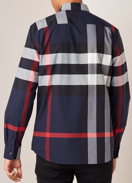 Burberry Somerton slim fit overhemd met ruitdessin - achterkant donkerblauw