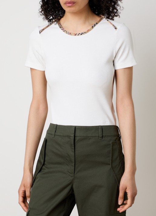 Burberry Stephanie T-shirt met ruitdessin - detail 2 gebroken wit