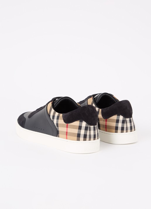 Burberry Stevie sneaker van kalfsleer met kalfssuède details  - achterkant zwart
