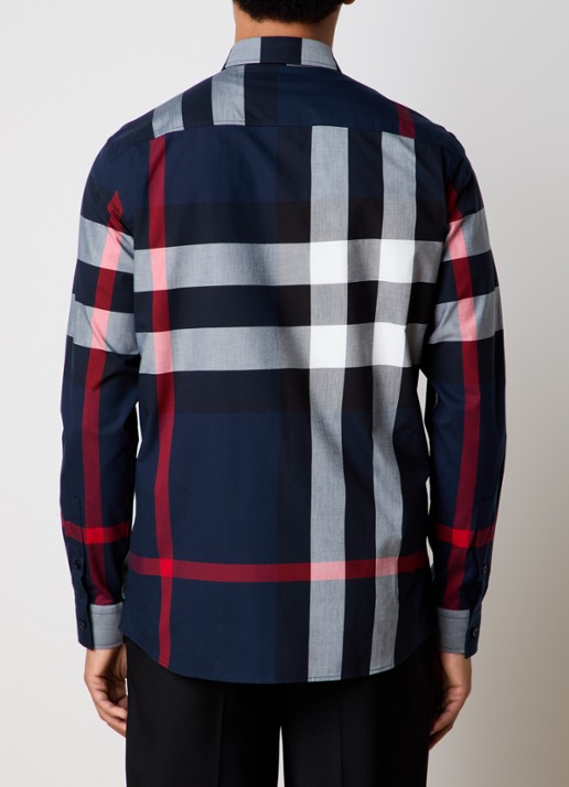 Burberry Summerton slim fit overhemd met ruitdessin  - achterkant donkerblauw