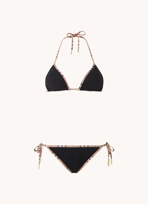 Burberry Triangel bikinitop met uitneembare padding en bikinislip in set - voorkant 3 zwart