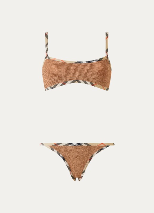 Burberry Tyler bikiniset met scrunchie en structuur - voorkant 4 cognac