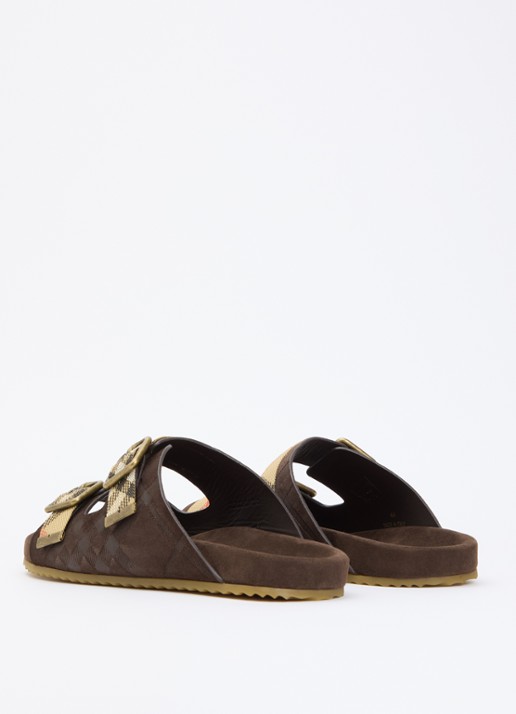 Burberry Urchin slipper van kalfssuède met ruitdessin - achterkant 6 donkerbruin
