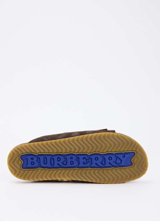Burberry Urchin slipper van kalfssuède met ruitdessin - detail 4 donkerbruin