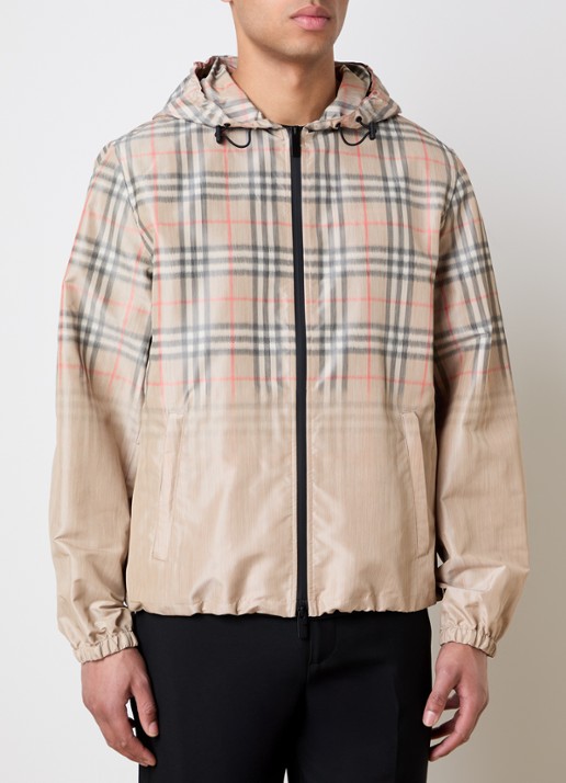Burberry windjack met ruitdessin en capuchon - detail 3 beige