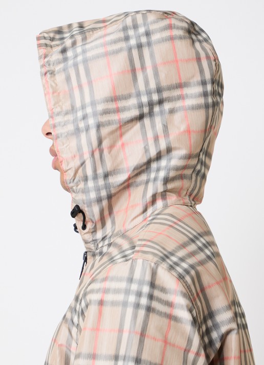 Burberry windjack met ruitdessin en capuchon - detail 5 beige